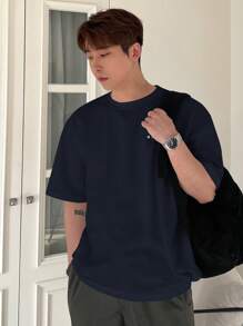 DAZY Men's Summer Letter & Line Drawing Whale Print Short Sleeve T-Shirt - Navy Blue - View 5