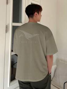 DAZY 男士休闲字母印花短袖T恤，夏季，返校服 - 軍綠色 - 查看 2