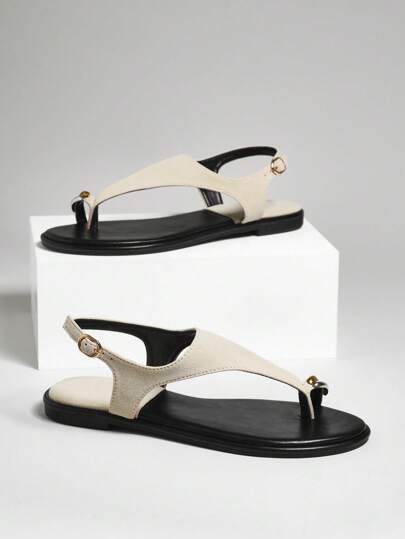 Solezae Women Comfy Everyday Summer Cute Vacation Casual Gold Decor Toe Ring Flat Sandals For Christmas