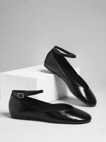 SHUZIA Giày ba lê mũi tròn bằng da giả thanh lịch, thoải mái, giản dị dành cho nữ - màu đen - Xem 2