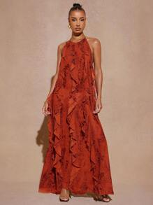 Hauture 全身印花挂脖系带露背休闲宽松长裙 - 彩色 - 查看 5