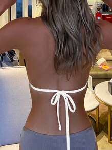 Swim Basics Women's Halter Neck Swimwear Top, Fashion Summer Swimwear - Black and White - View 2