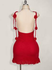 SHEIN ICON Plus Size Spring Break Outfits 3D Floral Decorated Tank Top Mini Red Dress Valentine's Day Outfits Spring Summer Women's Outfits,Club Outfits Women Sexy - Red - View 2