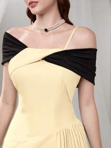 Poshira 不对称设计女士晚礼服（缀饰） - 杏色 - 查看 5