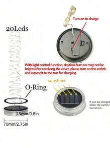 太阳能梅森罐盖灯串 太阳能碎玻璃球灯（仅含盖子）配件 LED铜线灯串（不含瓶子）户外庭院许愿灯 梅森罐装饰仙女灯盖 节日圣诞装饰 - 單色 - 查看 3
