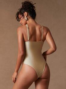 NYA SZN 游泳连体衣金色细节戒指端庄俏皮吊带海滩泳池休闲日常度假派对早午餐优雅辣妹俱乐部外出性感音乐会全国巡演音乐节夏季绿色柔和女士服装 - 綠色 - 查看 2