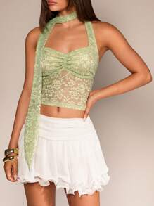 Glamine Elegant Solid Color Lace Collar Necklace Decor Halter Top For Summer