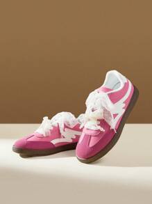 CUCCOO EASI Silver Sneakers For Women, Spring/Summer 2024 New Platform Casual Lace-Up Athletic Shoes - Hot Pink - View 7