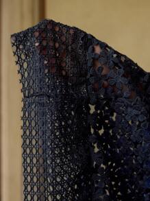MOTF PREMIUM GUIPURE LACE RUFFLE HEM MIDI DRESS - Navy Blue - View 7