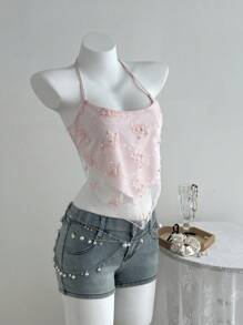 Elamini Women's Fashionable Halter Neck Top, Suitable For Summer - Pink - View 5