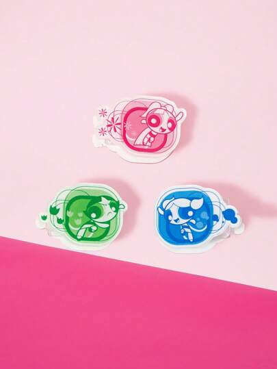 THE POWERPUFF GIRLS X SHEIN 极简主义花朵、泡泡、毛茛图案PP夹