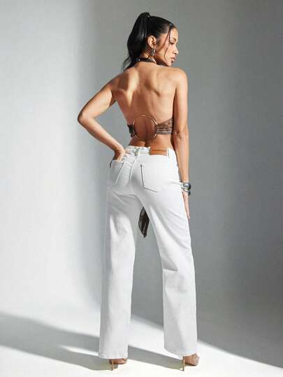 Denimoi Pantalones vaqueros rectos de pierna recta de denim blanco sólido de verano, jeans de ajuste clásico, jeans de pierna recta, jeans de verano, jeans de vacaciones, verano europeo