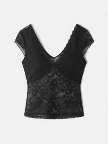 Maija 2025 New Black Floral,Summer,Elegant,Date Night Women Lace Top,Versatile Casual Blouse T-Shirt For Beach,Party,Wedding,Brunch,Music Festival - Black - View 9