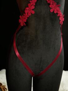 SHEIN Bộ đồ lót liền thân in hoa gợi cảm hở hang quyến rũ dành cho nữ khi đi chơi - Màu Hồng Tươi - Xem 4