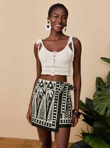 Travachic Jupe portefeuille décontractée à imprimé végétal pour femmes, style vacances, décontracté été, vacances bohème à la plage, style boho chic, festivals de vacances, plage, été, remise des diplômes, anniversaire, essentiels de plage, aéroport, été européen, campagne, automne, Nouvel An, invité de mariage, remise des diplômes élégante, décontracté - Multicolore - Voir 5
