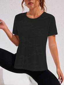 SHEIN Velisys 2 件套女士运动上衣，采用提花面料和网眼面料，交叉背部设计，黑白健身衫 - 彩色 - 查看 5