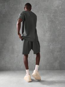 SUMWON 优质纹理平纹针织套装两件套家居服运动休闲超大短袖 T 恤搭配短裤夏季春季街头运动套装健身休闲