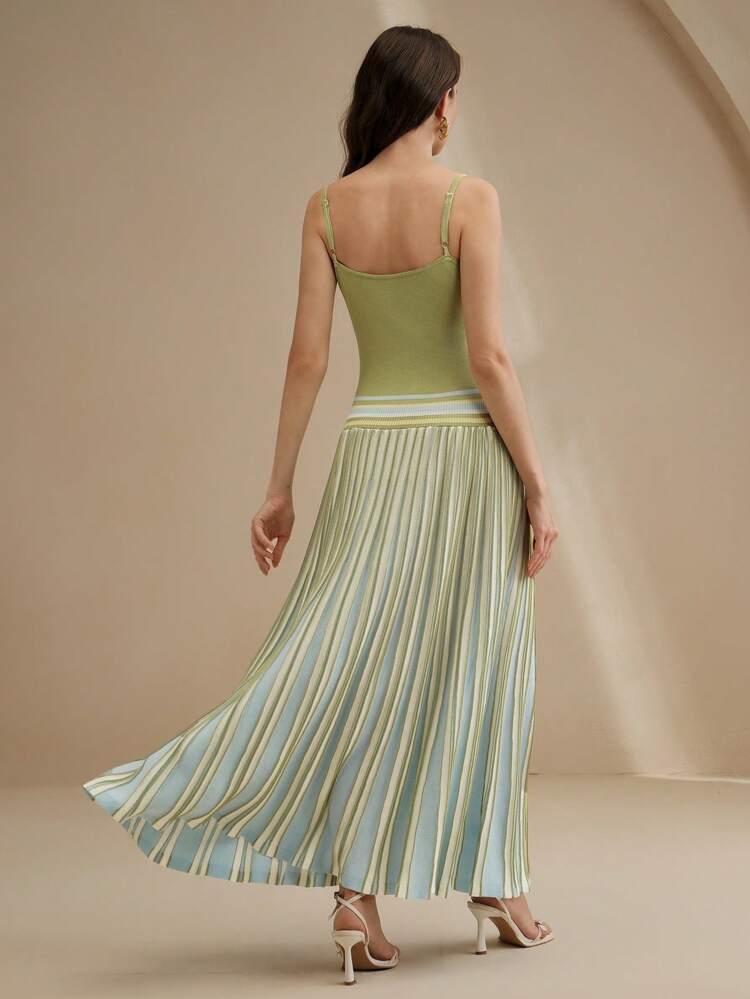 Women's Knit Elegant Casual Strap Patchwork Heavy Pleated Hem Sweater Dress