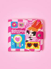 THE POWERPUFF GIRLS X SHEIN Cartoon Pattern Pink Checkerboard Cartoon Design Women Wallet