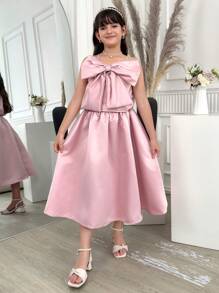 SHEIN 2pcs/Set Tween Girls Elegant Camisole With Bow Accent Top And Skirt Set, Suitable For Party, Events And Daily Wear - Pink - View 1