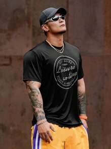 DAZY T-shirt homme style de rue à imprimé lettres noires, t-shirt graphique d'été - Noir - Voir 4