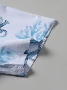 Manfinity RSRT Set de 2 piezas camisa de manga corta y pantalón corto casuales de vacaciones con estampado de ancla y coral para hombres