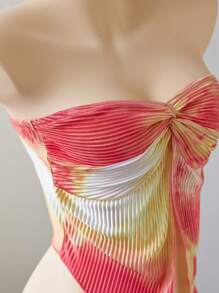 SHEIN Unity Asymmetrical Tie Dye Twist Cutout Bandeau Top - Multicolor - View 3