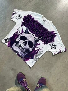 PAVTROS 男士夏季时尚骷髅字母印花T恤 - 白色 - 查看 7