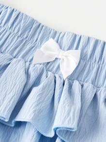SHEIN Tween Girls' Casual Solid Color Ruffle Detail Skirt Shorts - Baby Blue - View 3