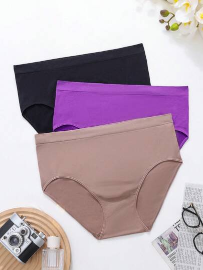 Wedaily 3件套大码女士纯色高腰内裤套装