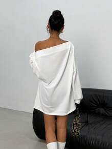 INAWLY 女式露肩长袖字母印花休闲衬衫图案T恤女式上衣，适合春季穿搭