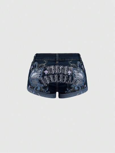 Fairycore Vintage Y2K Sexy Cross Butterfly Embroidered Distressed Wash Low Waist Women Skinny Jeans