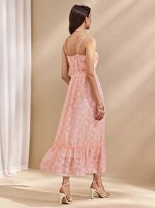 Almamuse Women's Spaghetti Strap Ruffled Hem Cutout Floral Print Elegant Summer Slip Dress