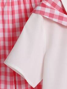 Conjunto de camiseta para niñas (talla grande), conjunto de moda para niñas preadolescentes con camisa blanca, chal a cuadros rosas y blancos, y pantalones, atuendo casual para verano y vacaciones