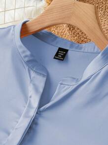 SHEIN Unity Damen Große Größen Sommer einfarbige V-Ausschnitt Kurzarm Lässig Bluse