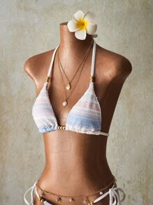 SHEIN ICON Bộ bikini gợi cảm kẻ sọc buộc dây đi biển mùa hè cho nữ - Nhiều màu - Xem 4