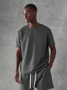 SUMWON 优质纹理平纹针织套装两件套家居服运动休闲超大短袖 T 恤搭配短裤夏季春季街头运动套装健身休闲