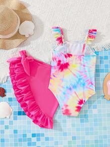 SHEIN Costume da bagno a 2 pezzi con stampa di unicorno effetto tie-dye per ragazza giovane