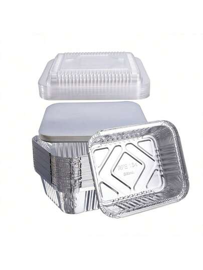 20/50pcs Aluminum Foil Disposable Takeout Trays, 6.5" X 5.2" X 1.9", 600ml Capacity Takeout Containers With Plastic Or Paper Lids, Food Storage - Foil Pans Great For Baking, Heating, Storing, Kitchen, Picnic Food Preparation