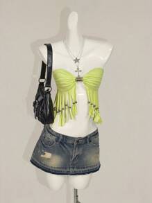 SHEIN ICON Top tubo con dobladillo con flecos sexy para mujer en verano - Verde - Ver 9