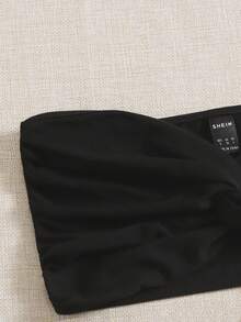 SHEIN Essnce 女士纯色扭纹短款抹胸 - 紅色 - 查看 3