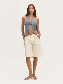 Nöista Short bermuda blanco a medida con cinturón - Short bermuda blanco a medida elegante con cinturón a juego, adecuado para estilos veraniegos casuales pero refinados. - Blanco - Ver 6