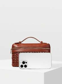 MOTF PREMIUM PU皮革镂空手提包 - 棕色 - 查看 4