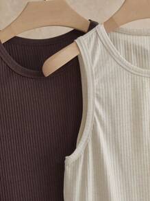 Manfinity VCAY 2 件装男士休闲修身无袖纯色背心，适合日常穿着 - 彩色 - 查看 5