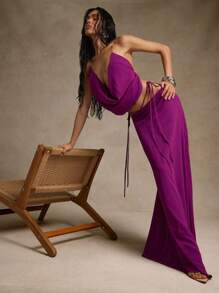 Hauture Women's Summer Going Out Sexy Sleek Side Tie Raspberry Chiffon Skirt - Purple - View 6