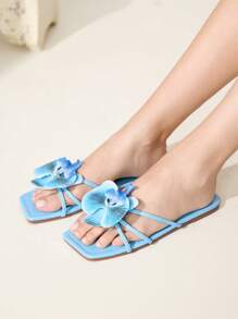 CUCCOO CHICEST Zapatos de mujer Nuevos para verano Bailarinas de punta cuadrada estilo Iris, Elegantes sandalias planas azul claro, Calzado de playa, Adecuado para fiestas de moda, vacaciones elegantes en la playa