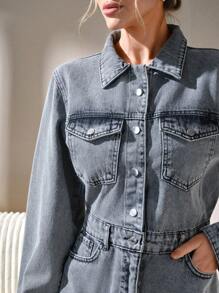 CLARA VERO 女士休闲通勤水洗牛仔连衣裙 - 灰色 - 查看 4