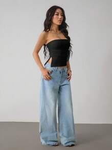 SHEIN PETITE Top tubo ajustado con abertura lateral de unicolor para mujer, de verano