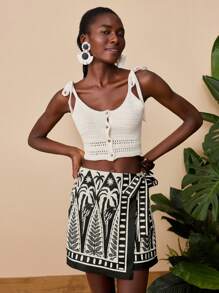 Travachic Jupe portefeuille décontractée à imprimé végétal pour femmes, style vacances, décontracté été, vacances bohème à la plage, style boho chic, festivals de vacances, plage, été, remise des diplômes, anniversaire, essentiels de plage, aéroport, été européen, campagne, automne, Nouvel An, invité de mariage, remise des diplômes élégante, décontracté - Multicolore - Voir 6