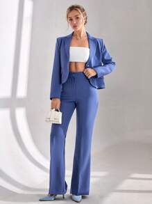 CLARA VERO Conjunto de traje de dos piezas profesional, que presenta una blazer de un solo botón y pantalones rectos a juego, detalles en la solapa, blazer entallada con bolsillos de cartera delanteros, mangas largas con diseño de puño limpio, pantalones de longitud completa a juego, silueta profesional con ajuste contemporáneo, tela de alta calidad con acabado suave, perfecto para entornos empresariales o formales